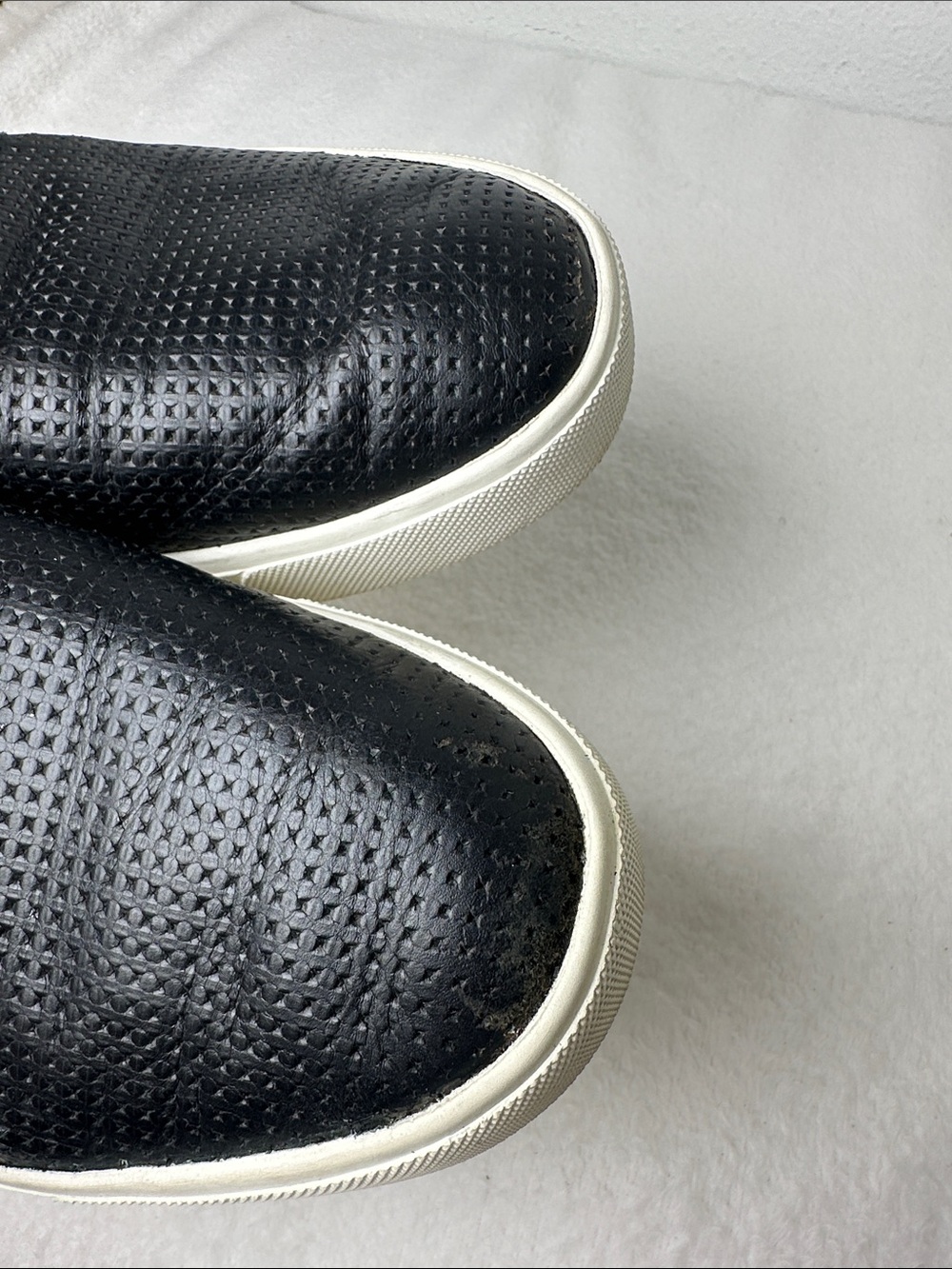 Vince Blair Black Perforated Leather Slip-On Sneakers with White Comfort Sole 8 - Picture 3 of 16